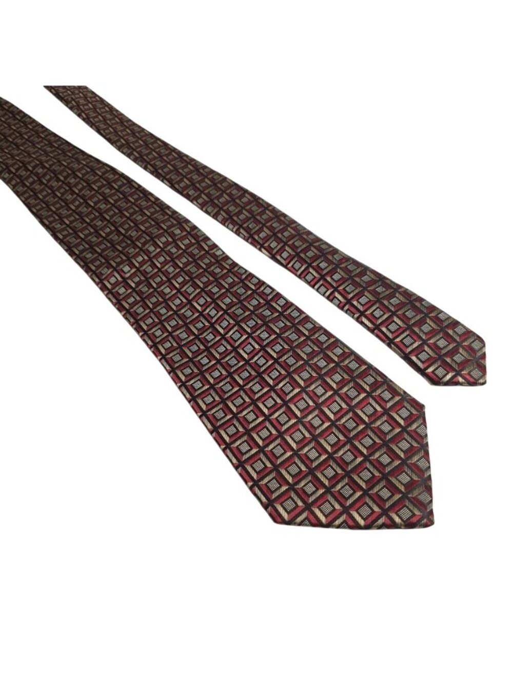 Alexander Julian Colours Mens Silk Geometric Pattern Tie Burgundy Tan Work Gift